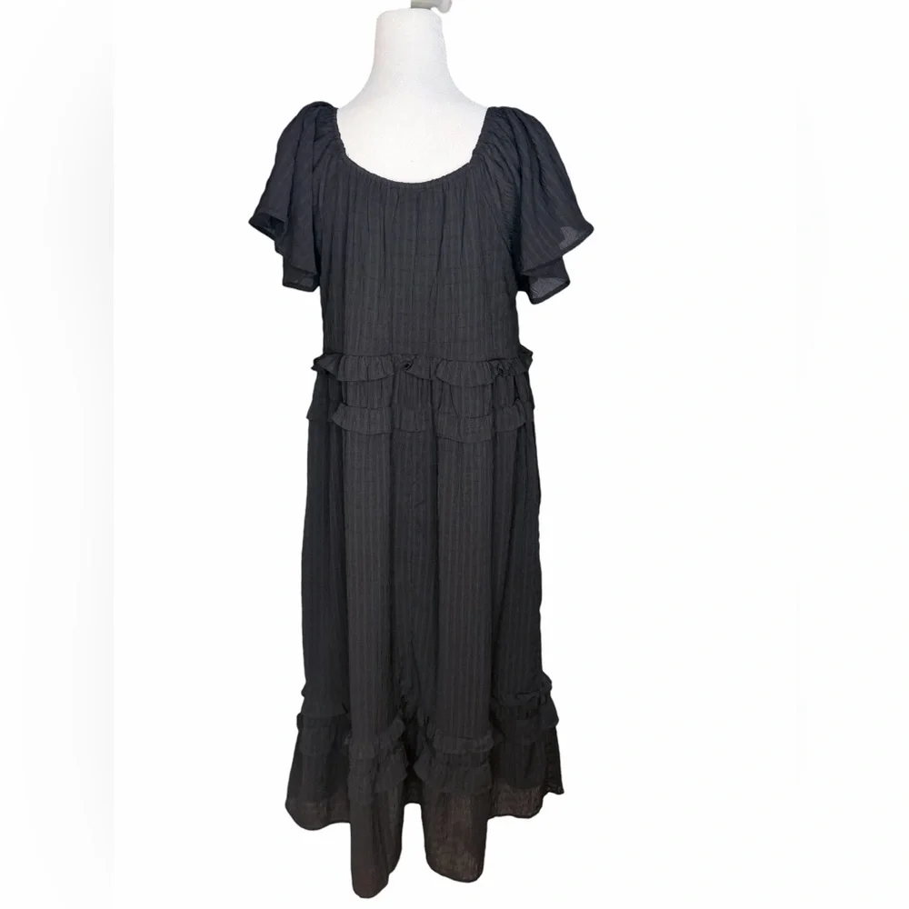 The Impeccable Pig Black Tiered Midi Dress